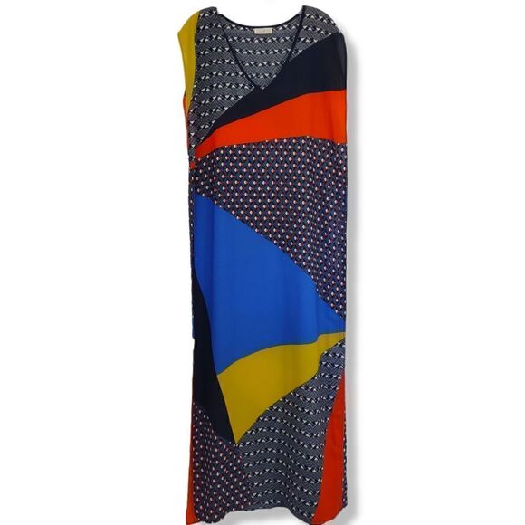 Kate‎ and Lily Blue Dress Maxi Coverup Sides Slit VNeck Sleeveless S - Picture 1 of 12